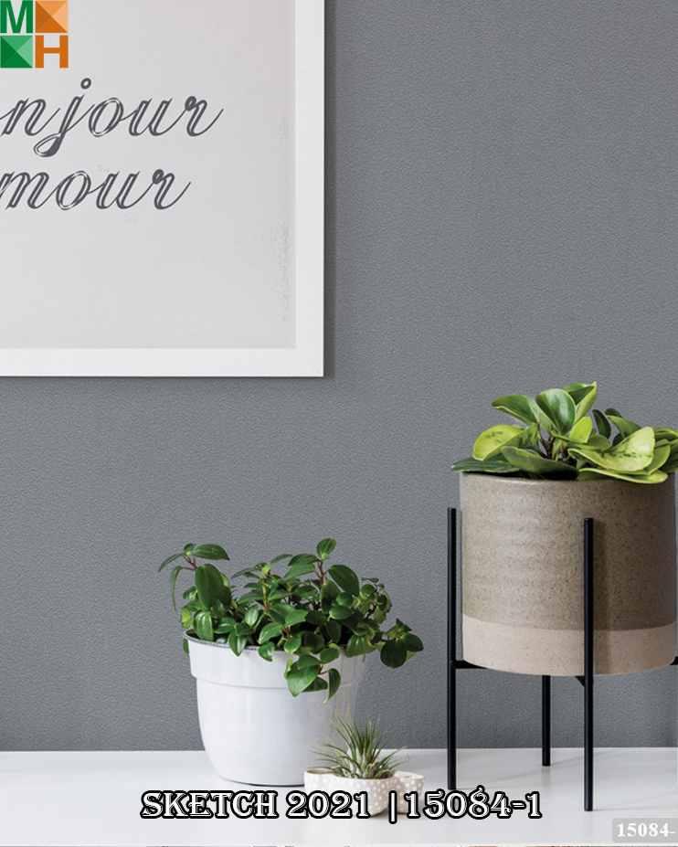  Giấy dán tường đơn sắc vân giấy mịn điểm nhấn 15084 màu ghi, xám đen, xanh rêu, đỏ đô